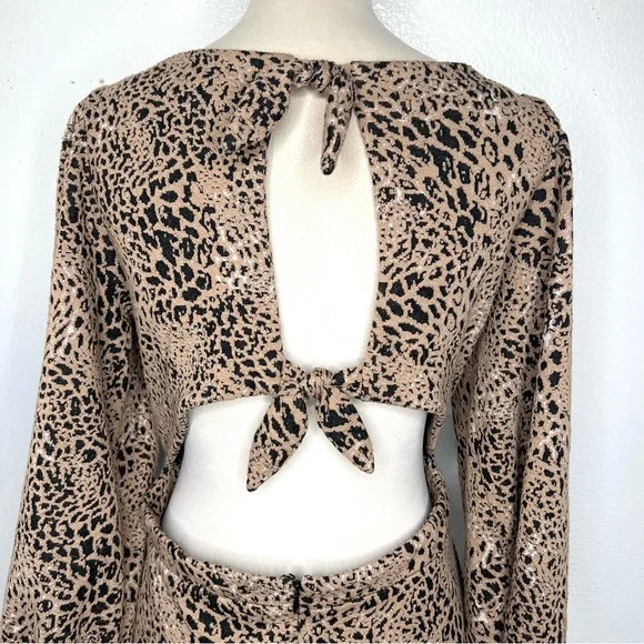 ANTHROPOLOGIE Maeve Cut Out Mini Animal Print Dress Brown Leopard Size 14 - Picture 8 of 12
